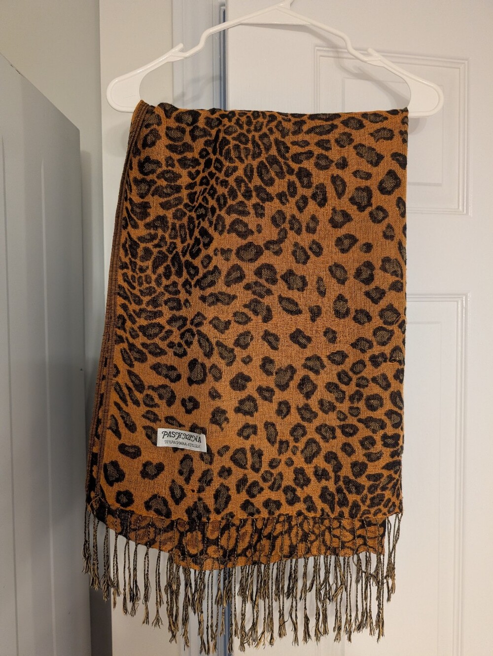 Leopard Print Fringe Pashmina Scarf- Brown
